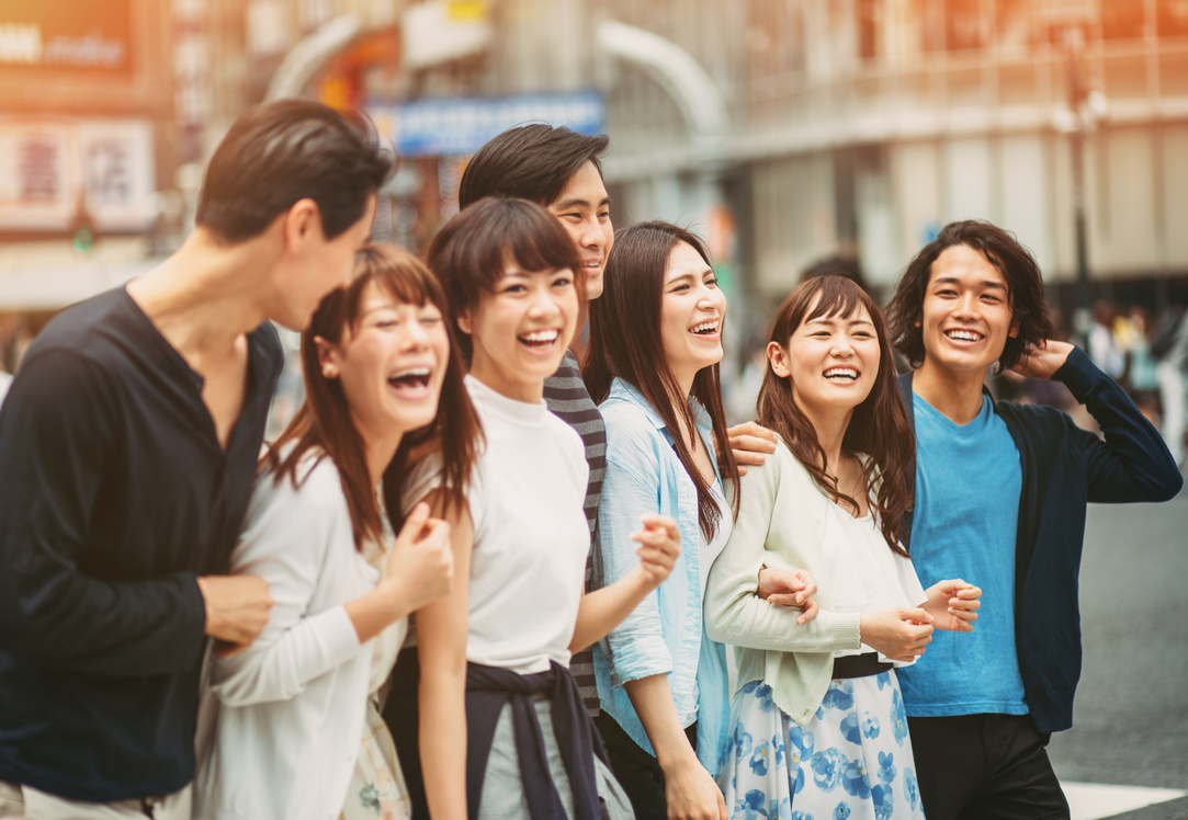 Group of young japanese people outdoors